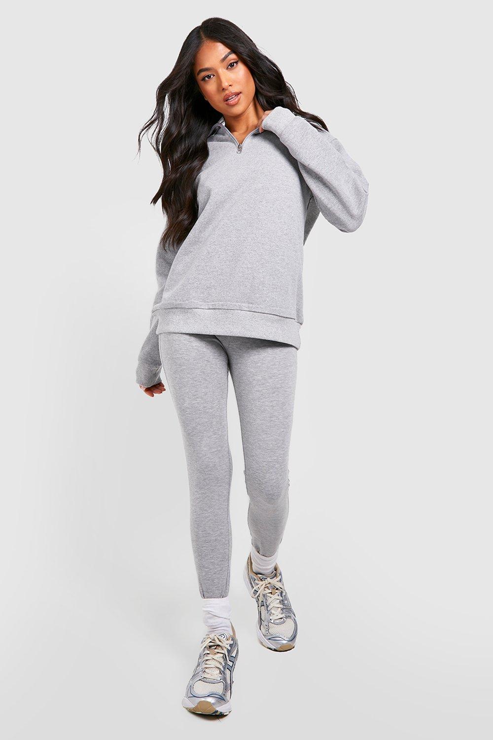 Petite Half Zip Sweat Leggings Set boohoo